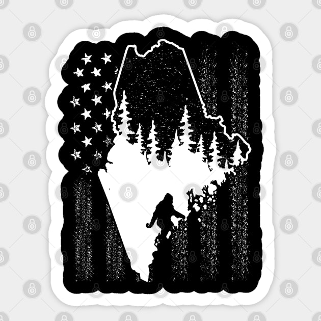 Maine Bigfoot American Flag Sticker by Tesszero